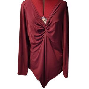 Torrid Bodysuit Long Sleeve Twisted V-neck Bodice Snap Strap Burgundy Size L/13